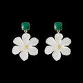Dark green alloy drop earrings with a detailed sterling silver needle flowers sweet design.