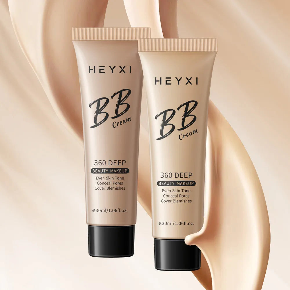 Waterproof BB cream in four shades (01, 02, 03, 04) with 12-hour wear for universal skin types