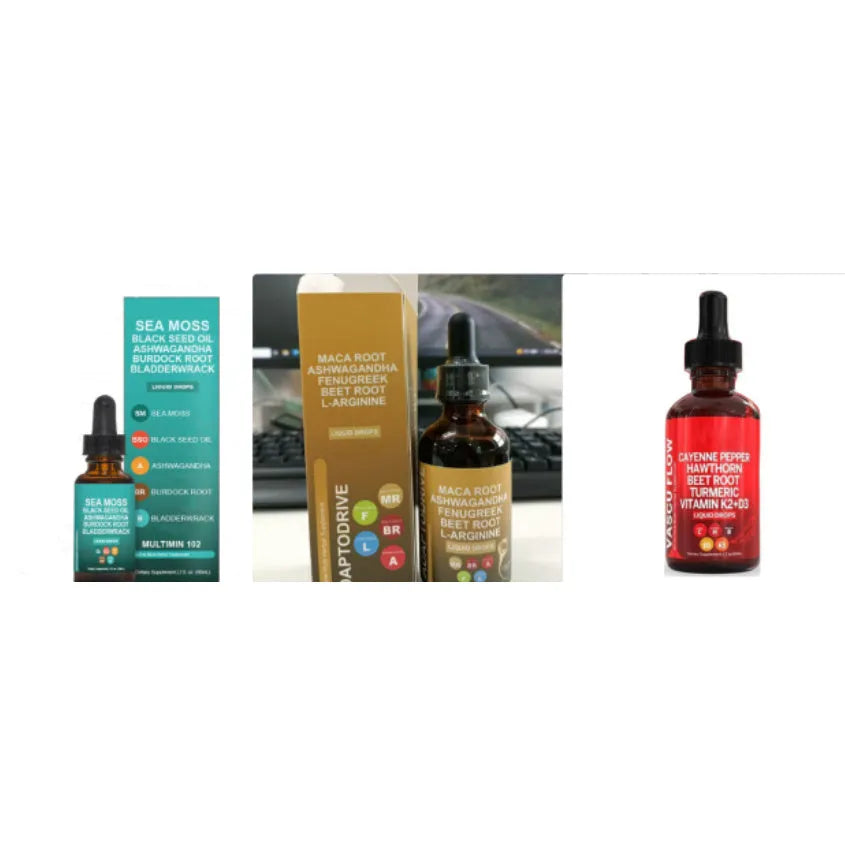 A 60ml glass bottle of Vitamin D3 K2 hawthorn fruit liquid supplement drops with a built-in dropper.