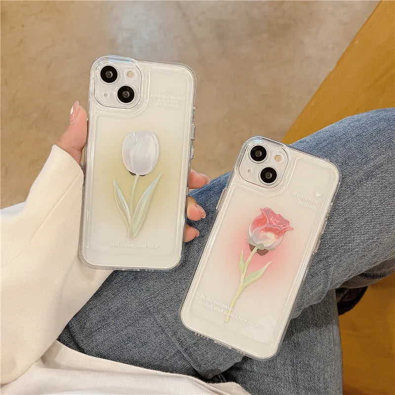 All-inclusive TPU phone case for Apple iPhone in gradient rose and tulip colours showing full coverage protection