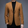 Men's solid colour loose fit woolen winter jacket in grey, shown front view.