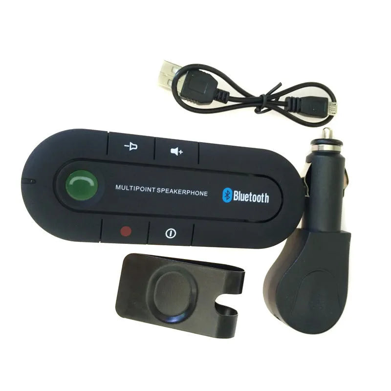 Vehicle-mounted Bluetooth handsfree sun visor kit in black, blue, or red with car charger and cable