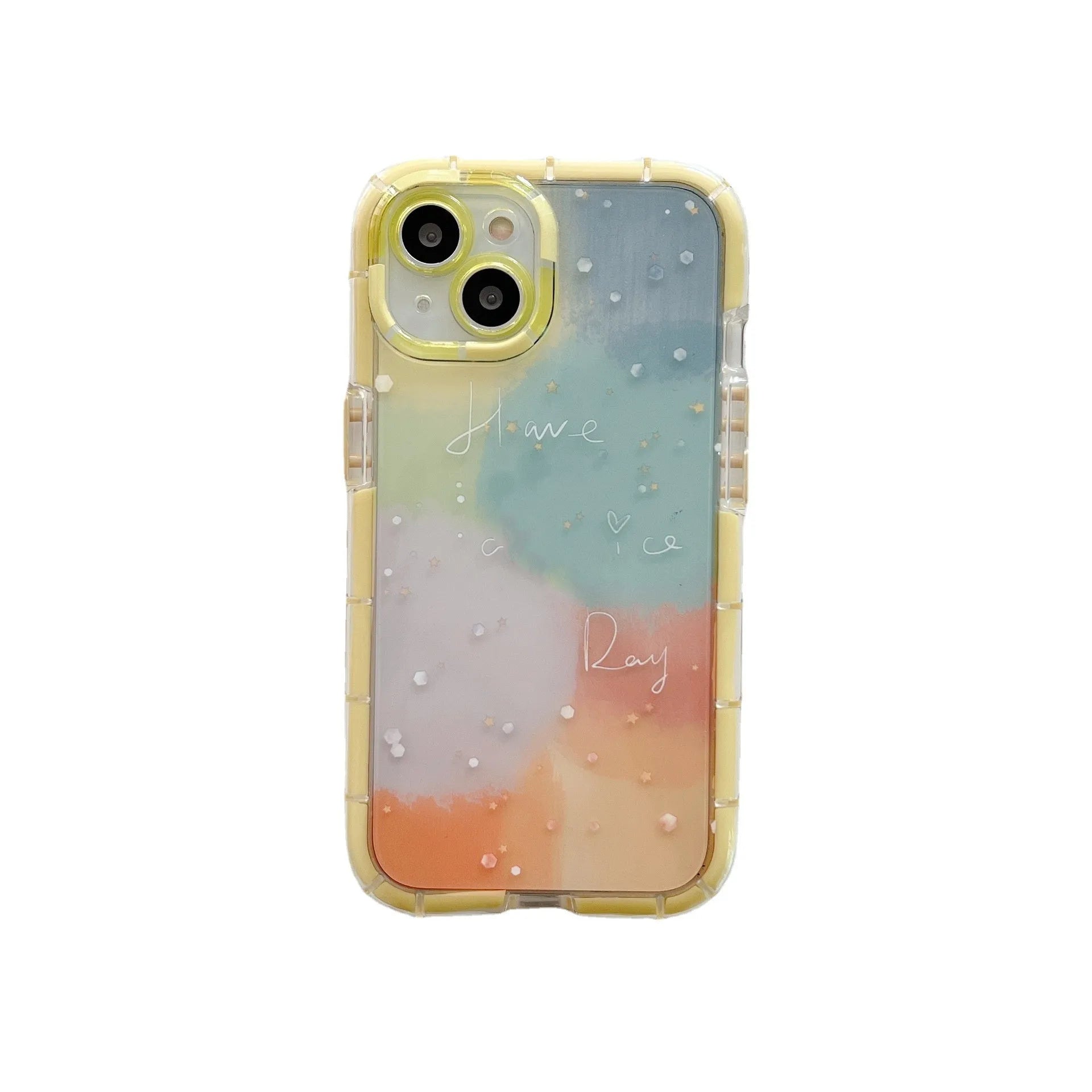 Minimalist contrast colour silicone phone case for iPhone 14 with yellow edge detail
