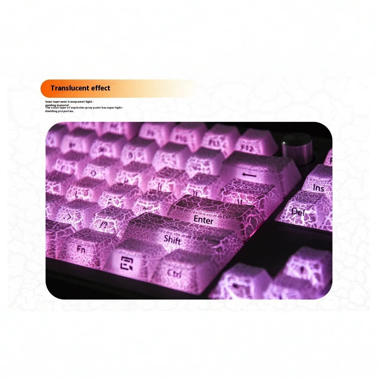 White double-stitched transparent PC keycap set for Qingying mechanical keyboards on a white background.