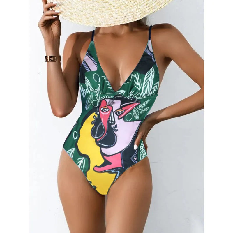 Blue plus size backless one-piece swimsuit for women on a mannequin