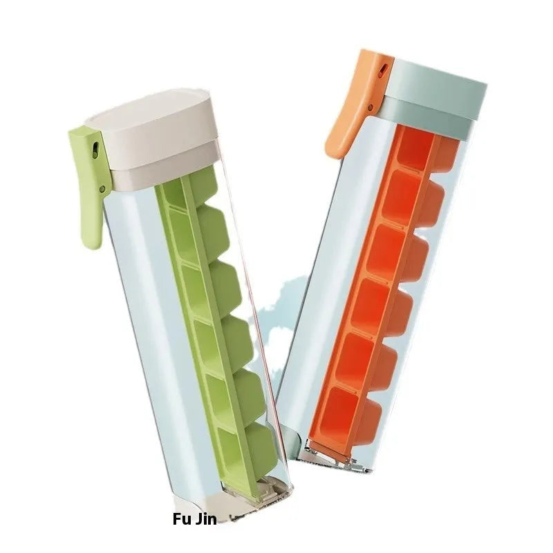Ice cube tray mould with one-touch release mechanism and storage box in food-grade plastic