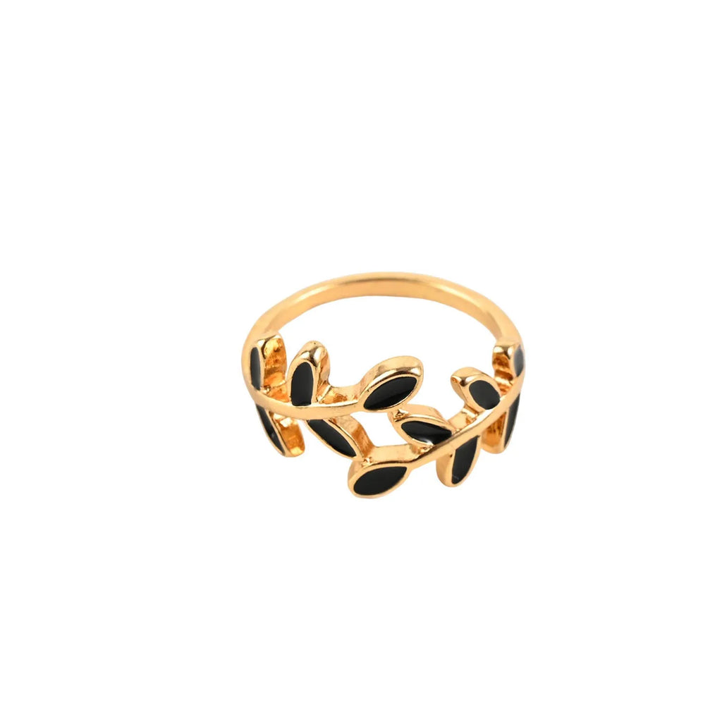 Gold electroplated acrylic leaf geometric ring with flower shape and botanical design