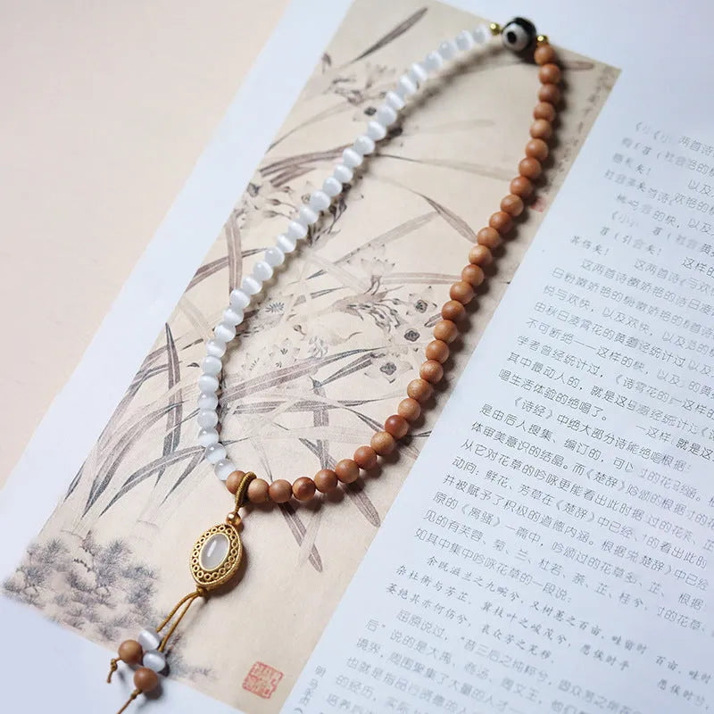 Sandalwood opal double ring retro bracelet with Tibetan beads and polished mixed materials