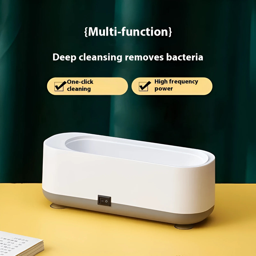 USB glasses cleaning machine with mechanical control and 300ml capacity, shown with glasses.