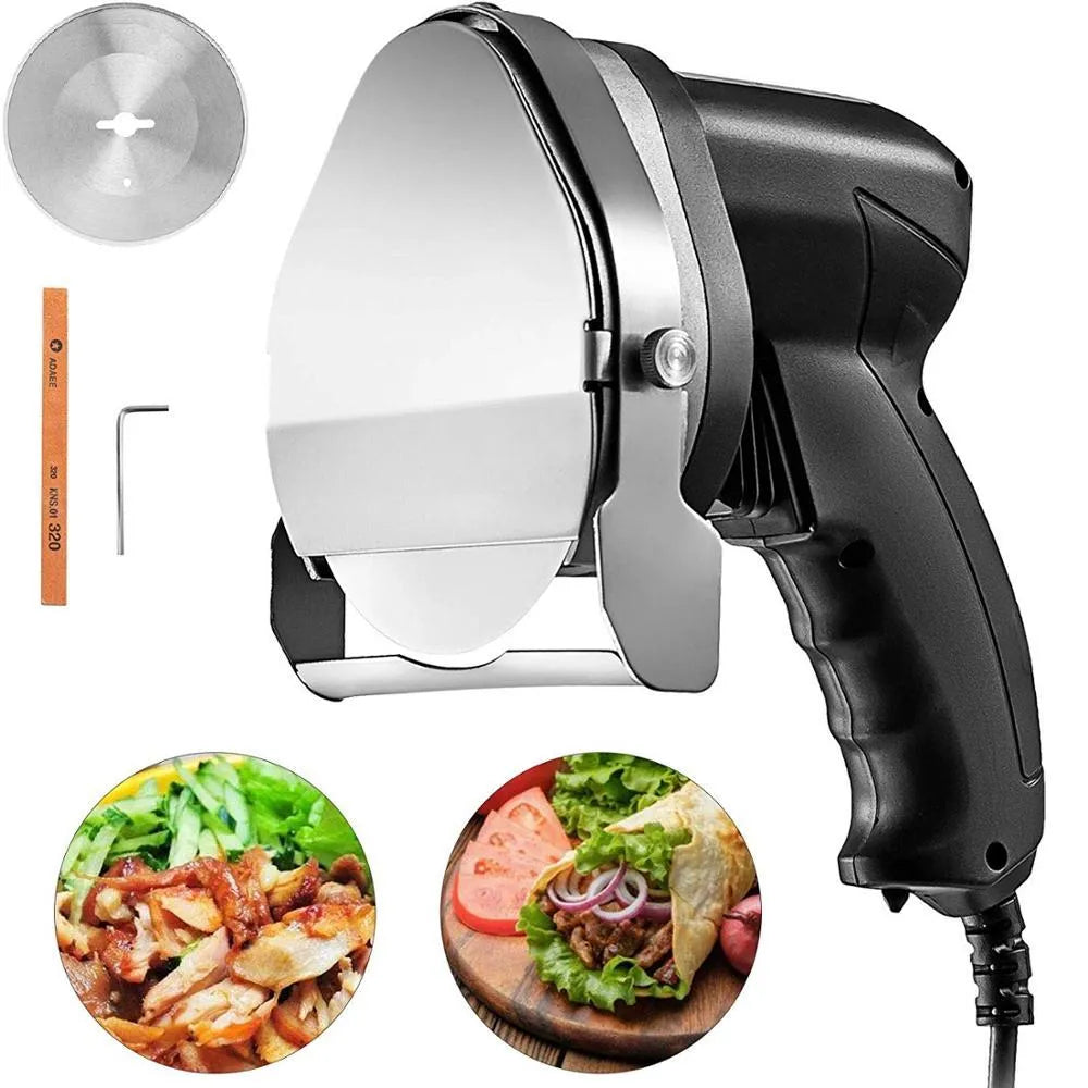 Black electric meat cleaver for turkey barbecue with adjustable cutting size and 80W motor
