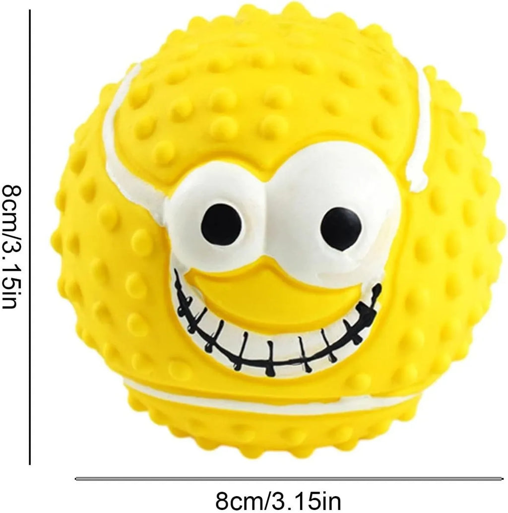 Green orange yellow latex smile face dog balls with squeaker for small medium pets
