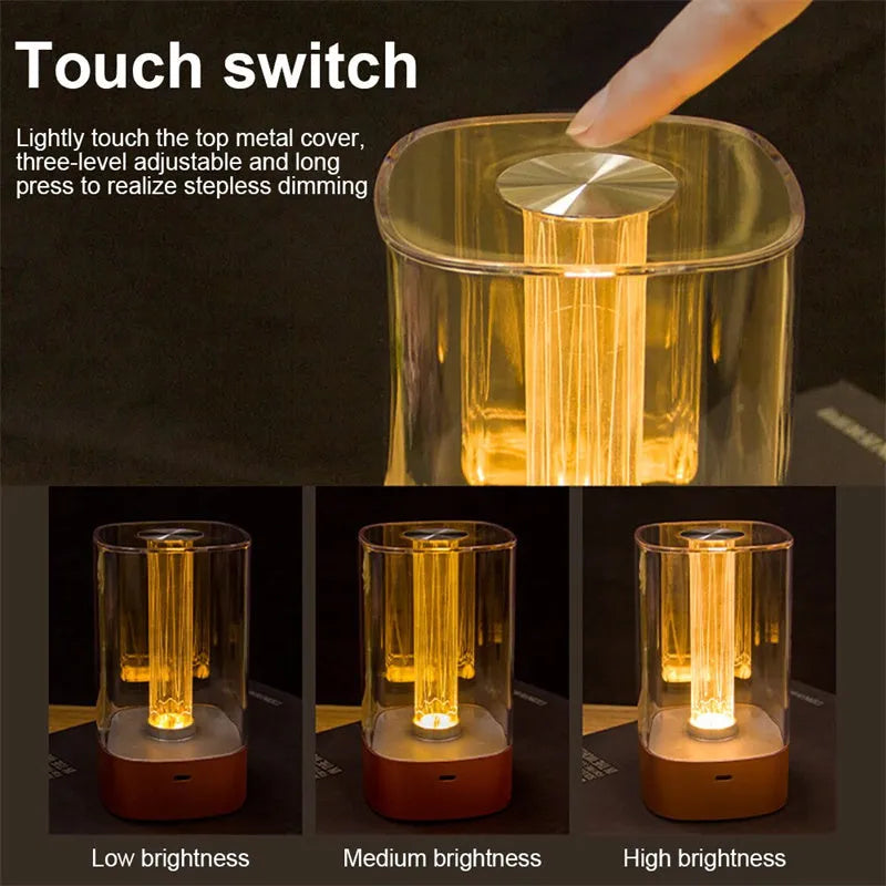Rose gold touch-control LED bedside lamp with decorative conch pattern and USB charging cable