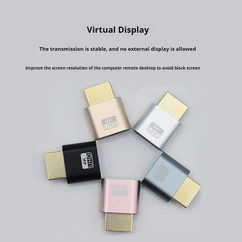 26.5mm HDMI graphics card virtual display device in gold finish preventing screen blanking during GPU tasks