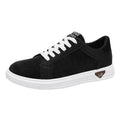 Men's black snake pattern PU leather casual sneakers with round toe and rubber sole on a white background.
