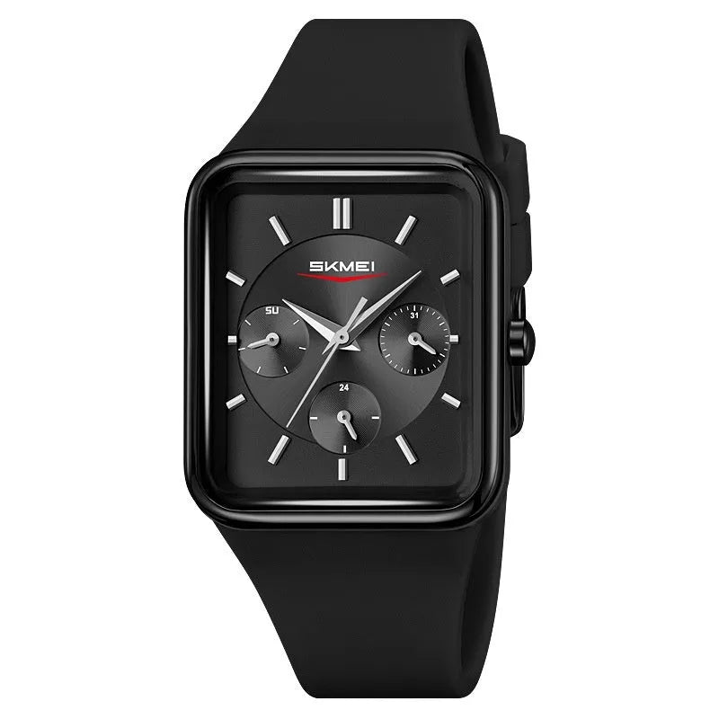 Square silicone waterproof watch for girls with thin 10.8mm case in multiple colour options