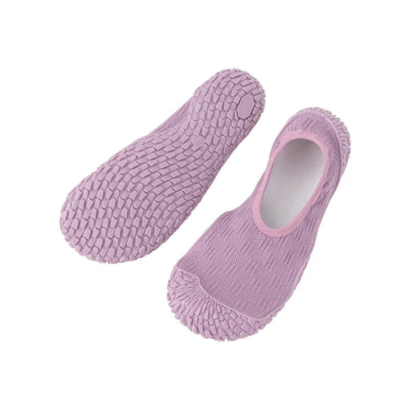 Women's indoor fitness shoe with mesh upper and soft rubber sole in various colours