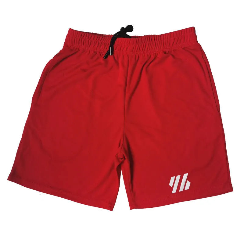 Metal silk fabric sports shorts in loose fit, available in colours like army green and sapphire blue for summer sports