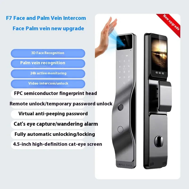 Face recognition fingerprint password smart door lock with aluminium alloy construction and USB-C port