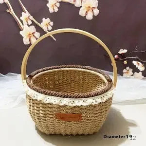 Hand-woven hemp rope basket in coffee brown measuring 19cm by 12cm with natural straw texture