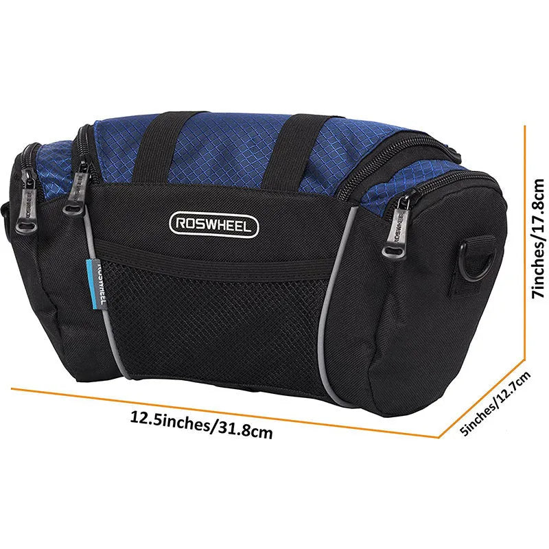 Canvas mountain bike handlebar bag, front beam bag, 32x11x17cm, navy blue or silver grey