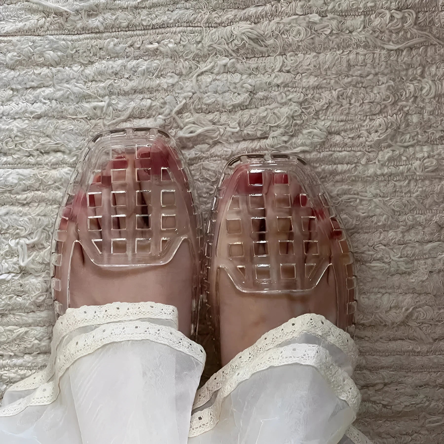 Square toe gel slides with PVC sole in various colours on a white background.