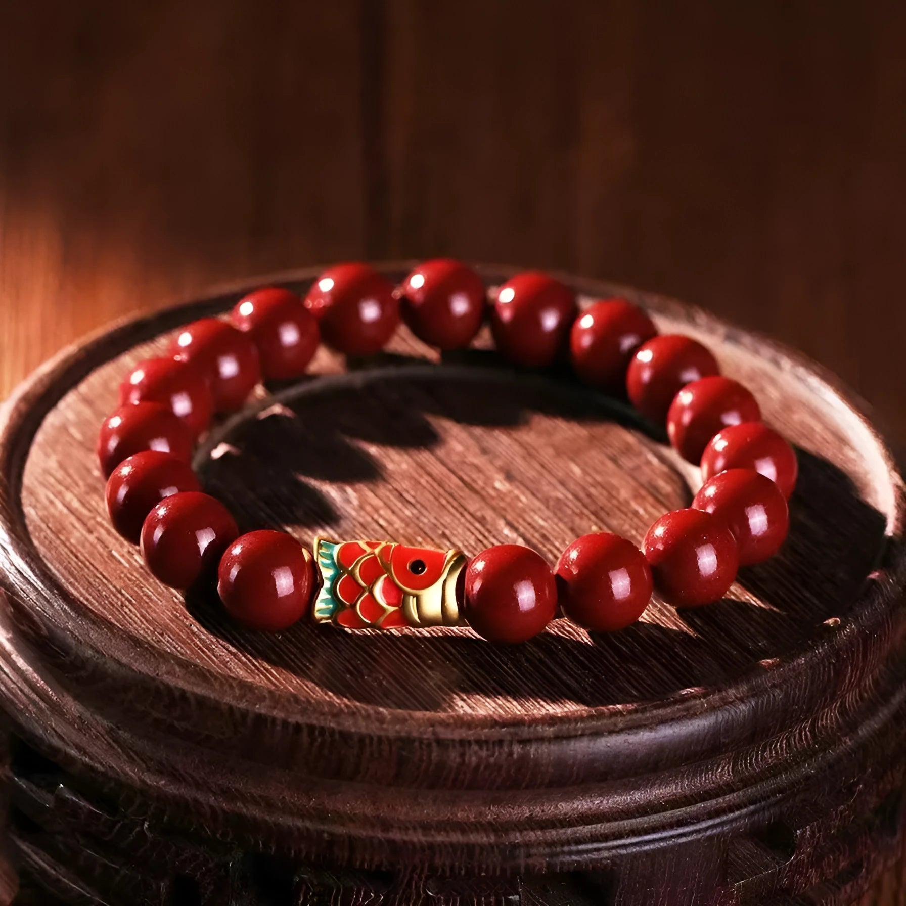 Natural cinnabar koi bracelet with golden carp model in national style