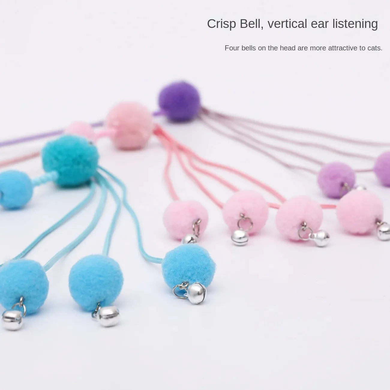 Blue funny cat stick toy with colourful fabric tassels on a plastic wand for interactive play with cats.
