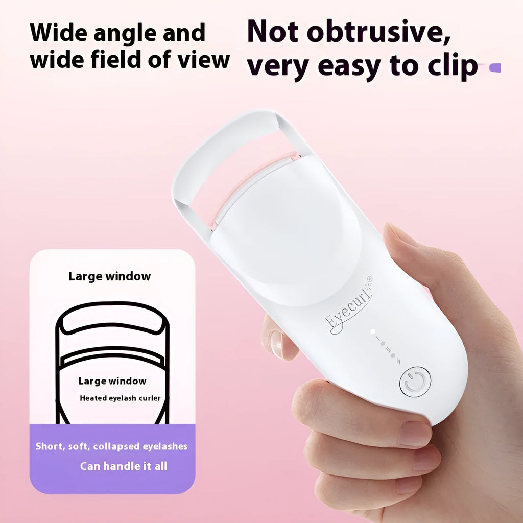 Electric heating eyelash curler in cream white with ceramic plates and USB cable for cordless use