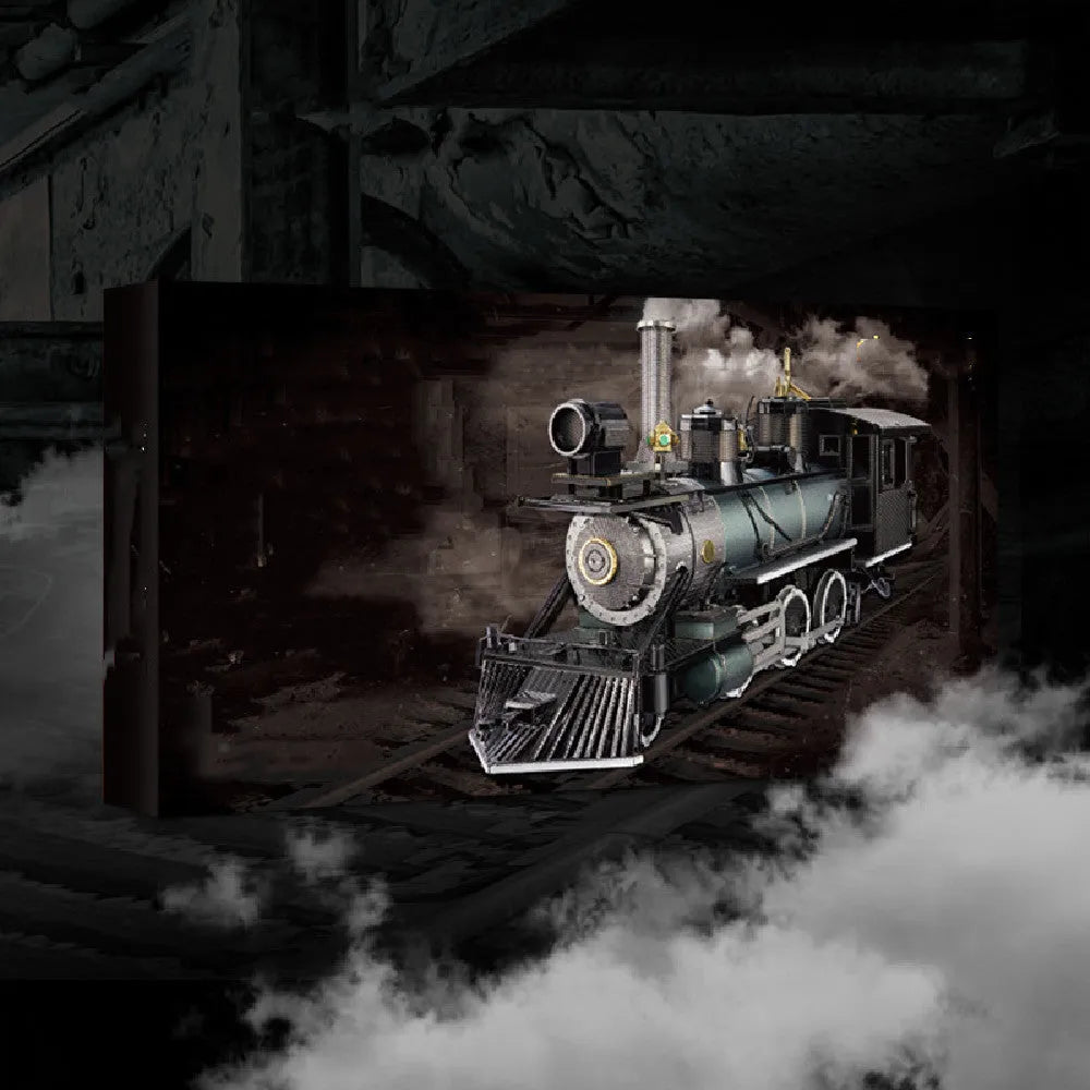 Assembled MG steam locomotive metal model puzzle, brass and stainless steel, 17x5x8cm, metal colour printing