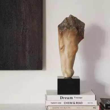French retro abstract horse head art sculpture ornament with carving finish, dimensions 14x12xH50cm