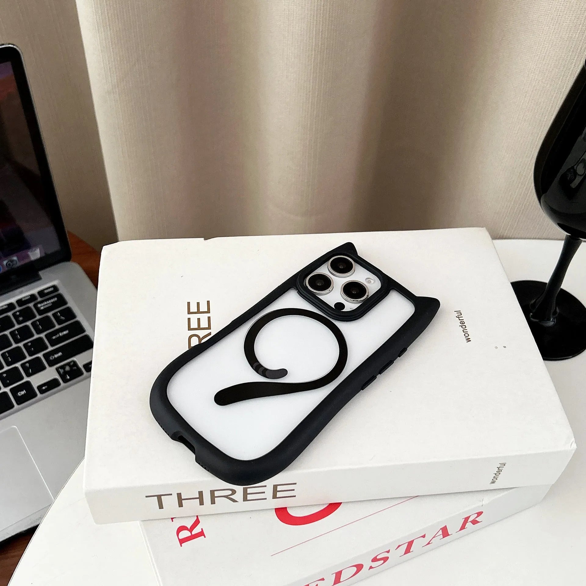 Transparent acrylic TPU phone case for iPhone 17 showing shockproof protection and magnetic suction features