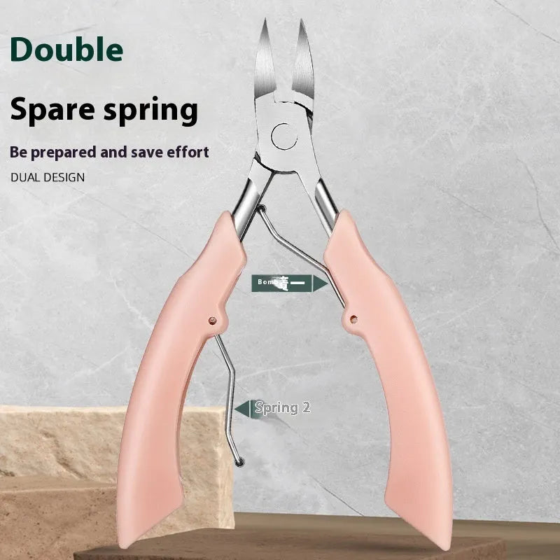 Bevel olecranon groove nail clippers in five colours: black, red, blue, pink, and white.