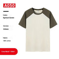 Round neck loose fit cotton blend t-shirt shown in A050 apricot army green colour option