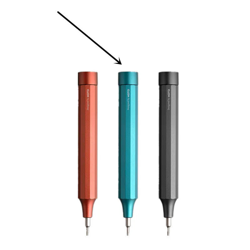 Black repair screwdriver set with 24-in-1 bits for mobile phone and computer disassembly, showing aluminium alloy body and magnetic storage.