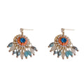Purple and blue round crystal tassel earrings with diamond accents and thick gold plating
