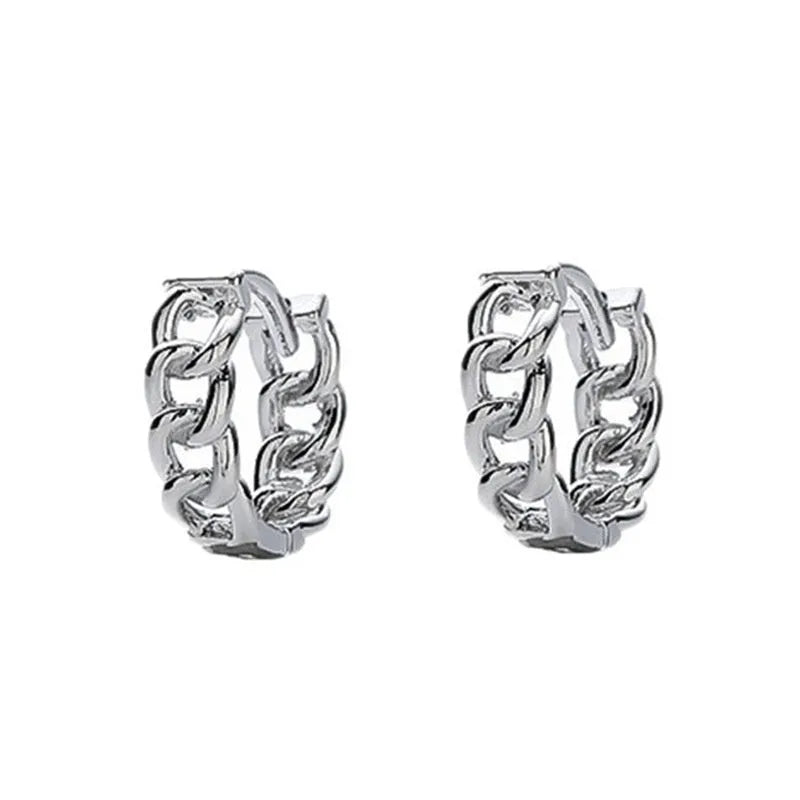 Men's simple geometric copper earrings in silver and auspicious cloud designs, shown in 10mm and 14mm sizes.
