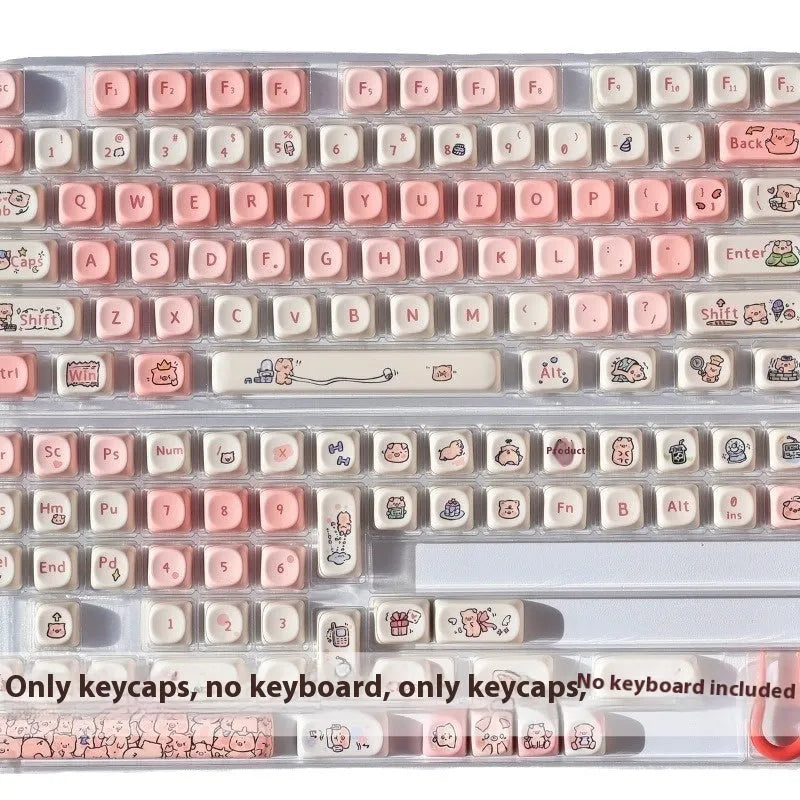 Pink pig design PBT key caps with five-sided sublimation printing for mechanical keyboards