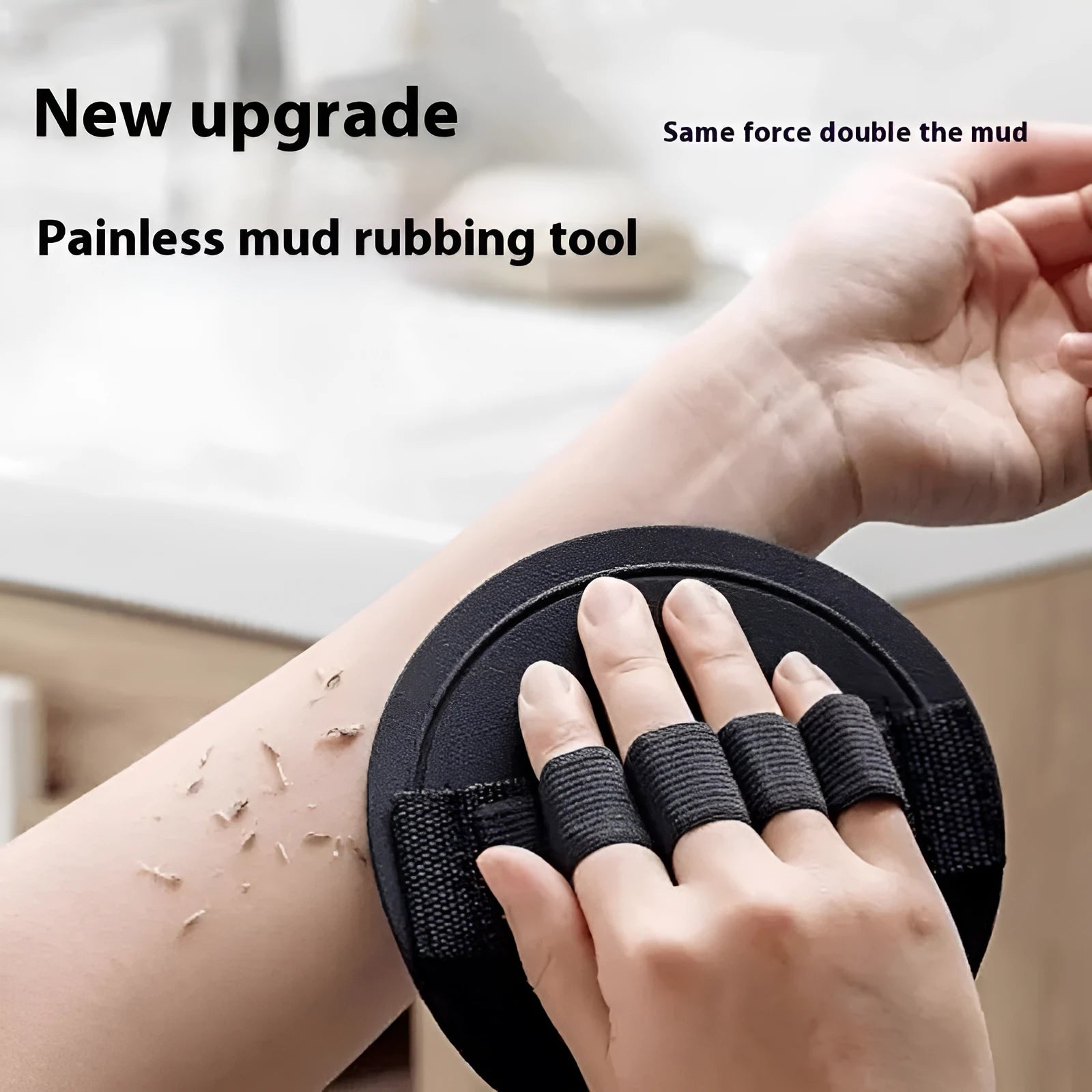Women's bath towel gadget with finger style design and round cake pattern in rubber material.