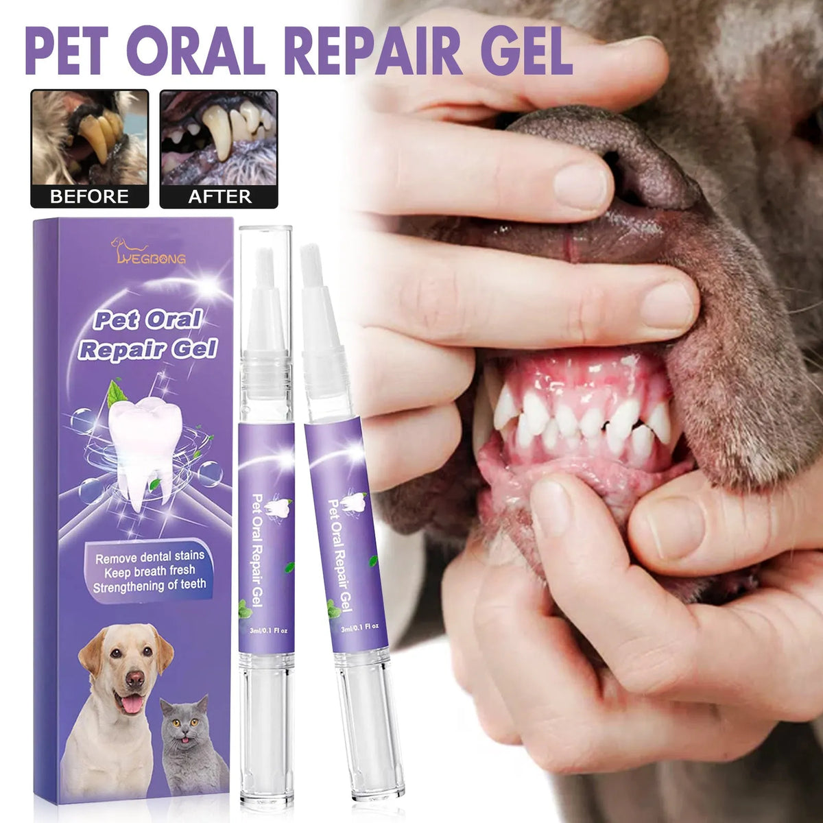 Pet oral repair gel 3ml tube for dogs and cats, 30g, daily mouth care