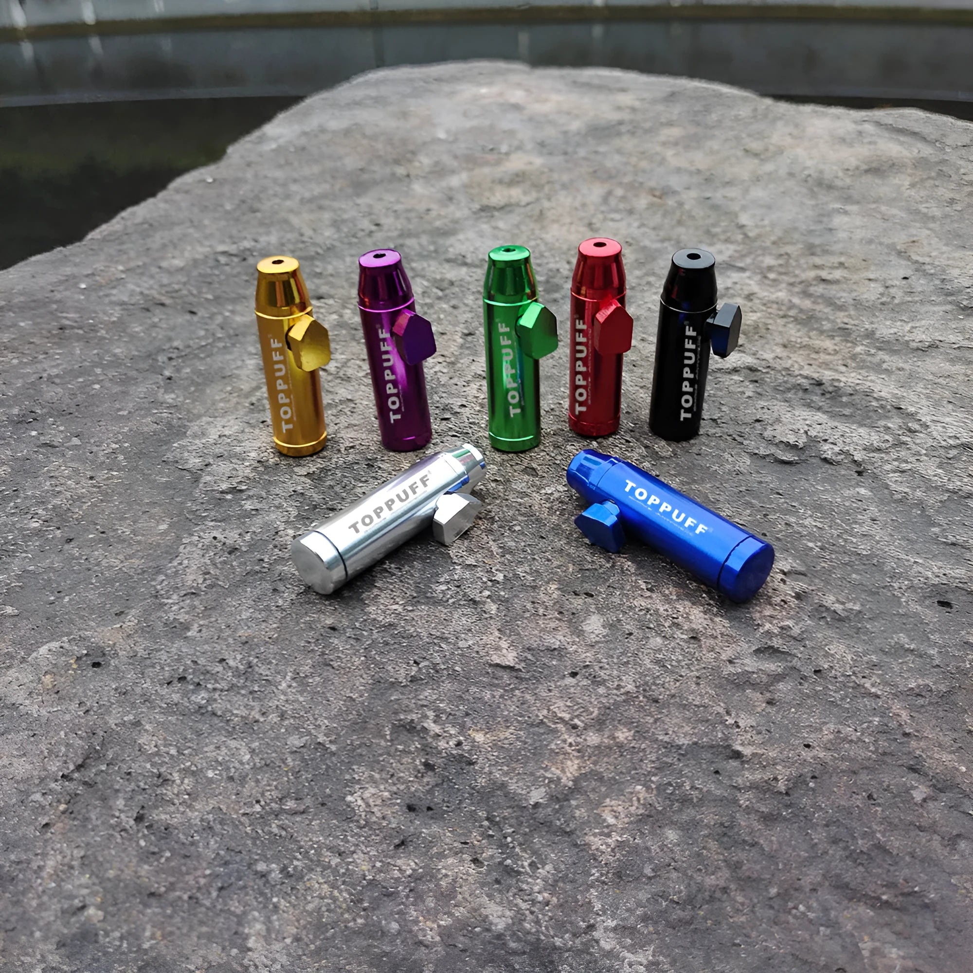 Aluminium alloy cigarette holder with bullet snuff pipe design in multiple colours.