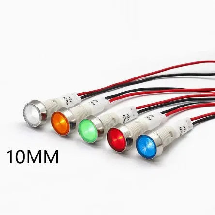 10mm stainless steel edge plastic indicator light with wire flat end metal in multiple colours