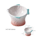 Blue fish-shaped ceramic cat bowl with 15-degree tilt angle on wooden surface
