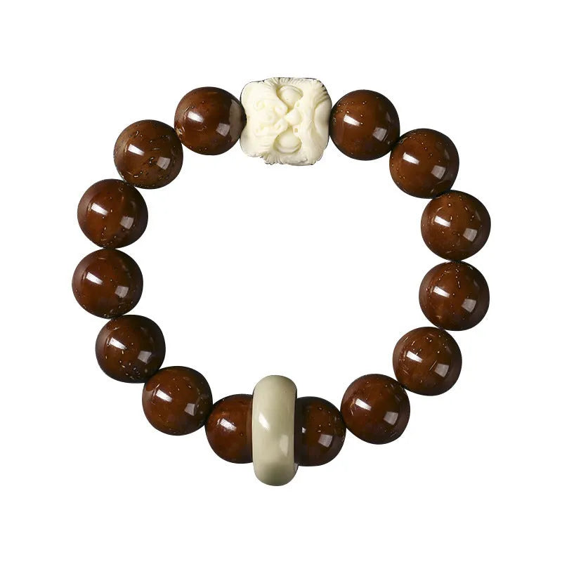 Hand-woven ivory nut lion round bead artistic bracelet with 13mm spherical beads