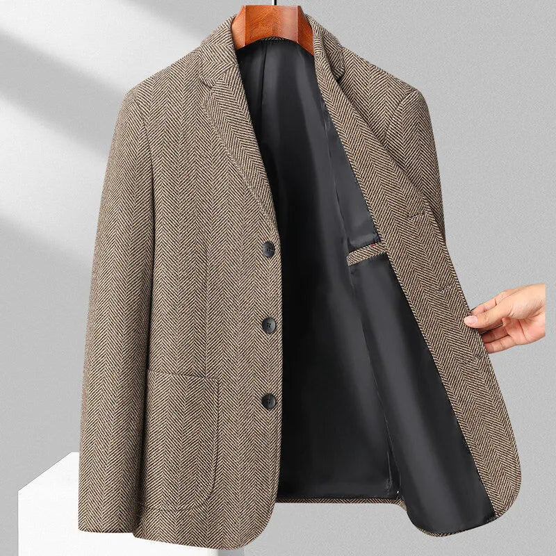 Men's loose woolen coat in black, khaki, gray, or dark blue, sizes 170-195 cm, for spring and autumn casual wear