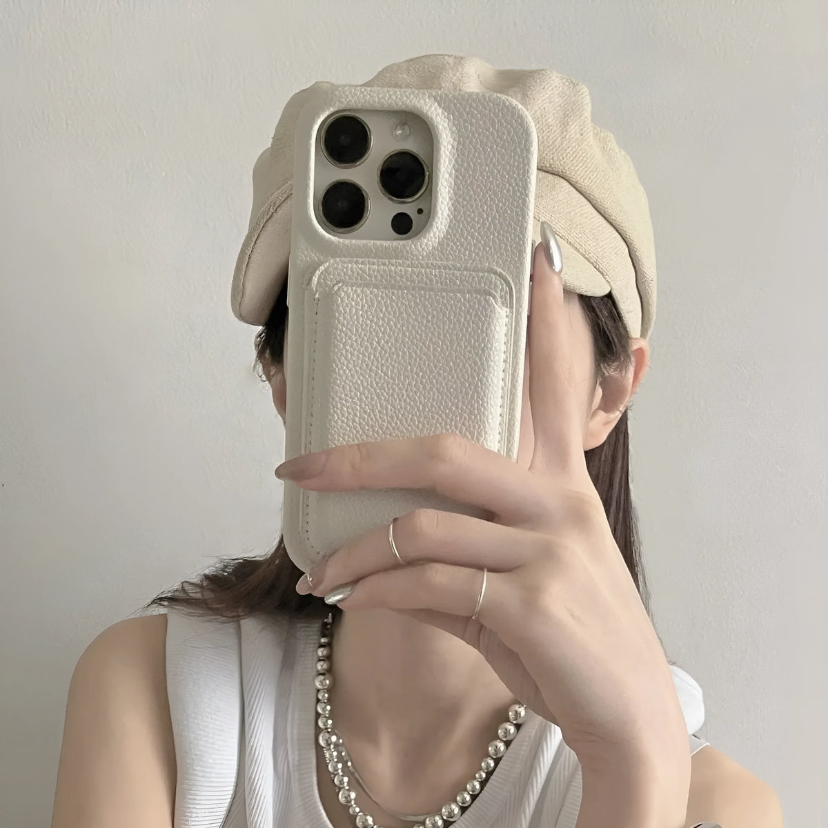 Genuine litchi leather iPhone case in beige or red, shockproof anti-fall back cover for iPhone 12 to 15 Pro Max