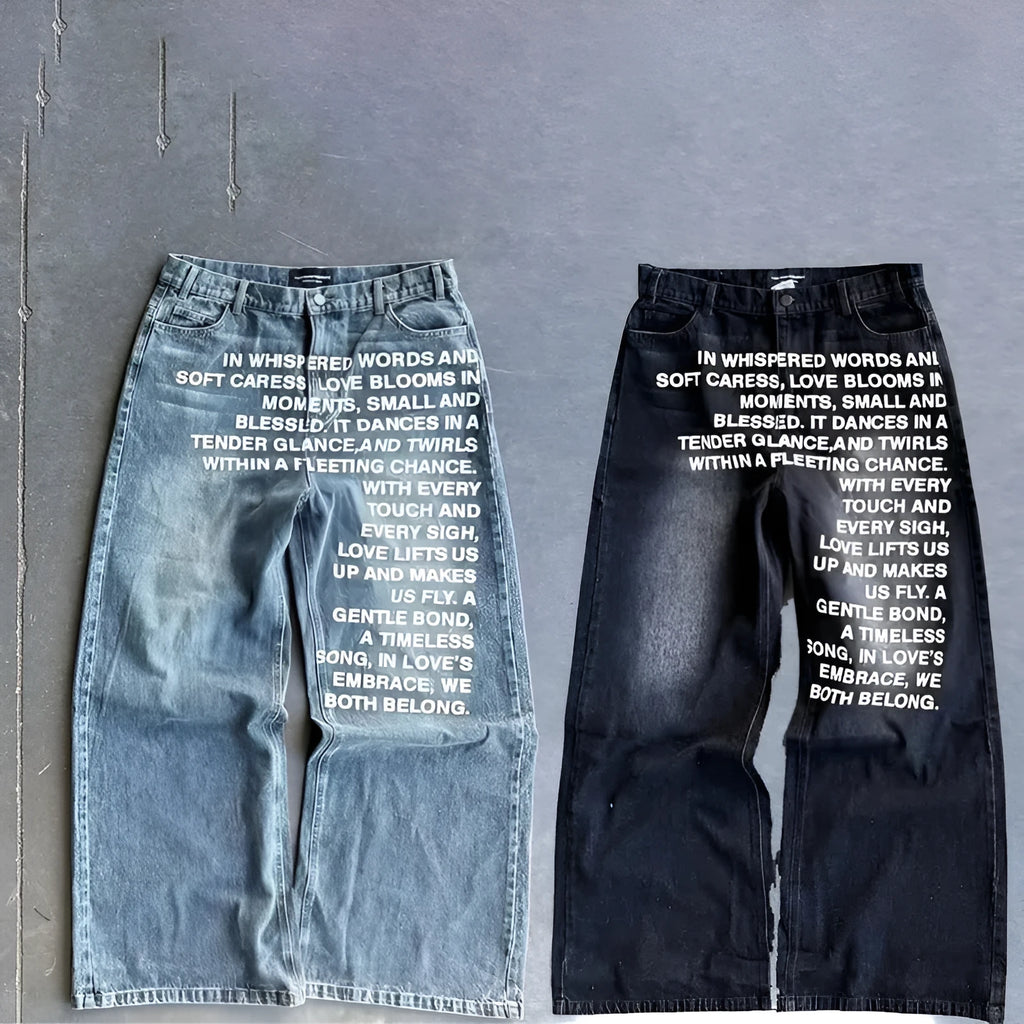 Men's casual cotton trousers with loose wide-leg fit in black or blue colours