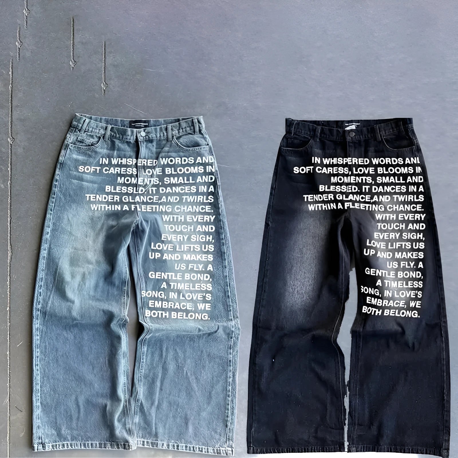 Men's casual cotton trousers with loose wide-leg fit in black or blue colours