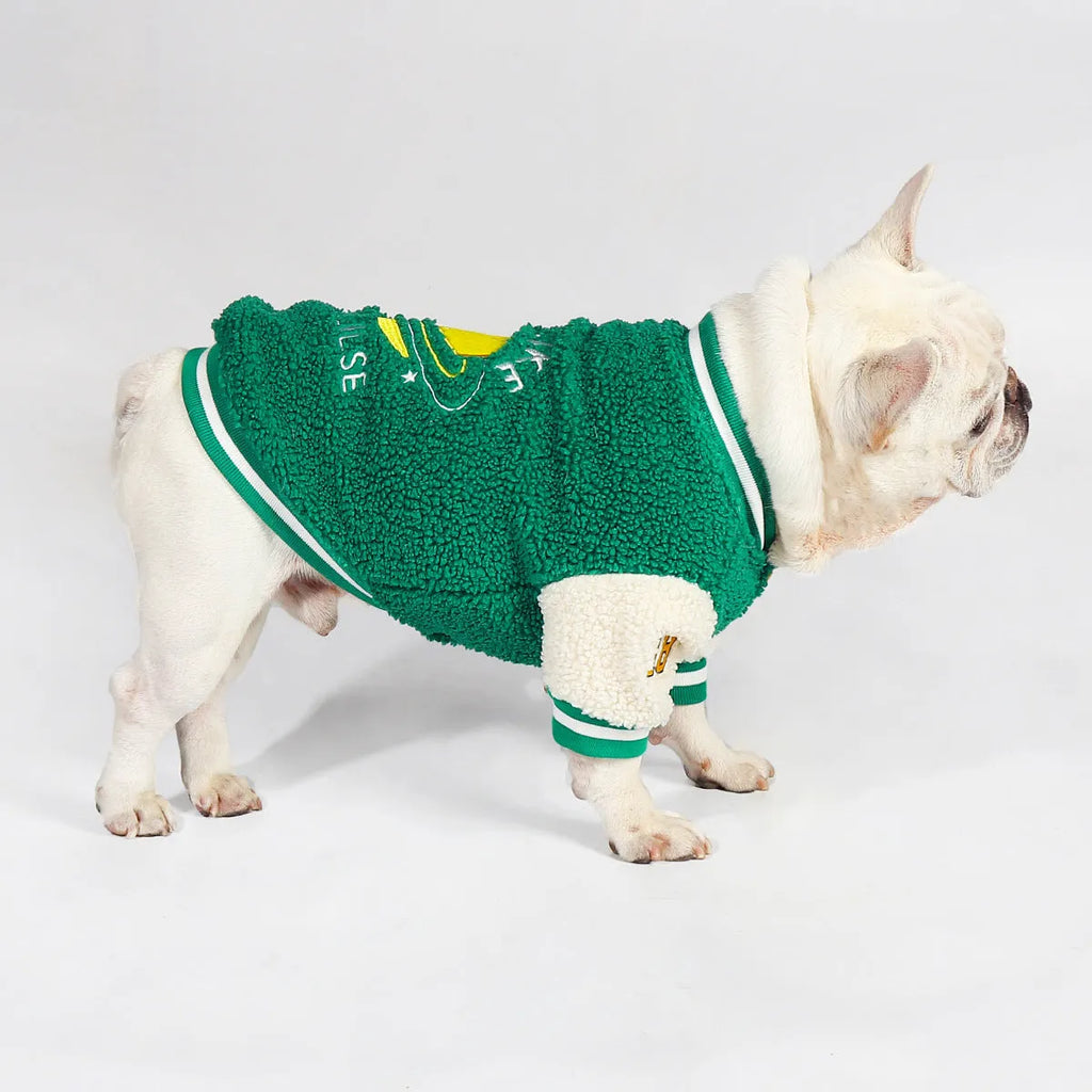 Green cotton dog winter coat with fleece lining for large breeds sizes L to 4XL