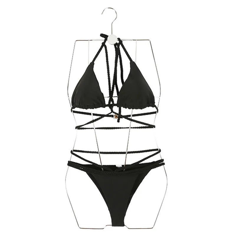 Black and red nylon bikini swimsuit for hot springs, swimming, and wading.