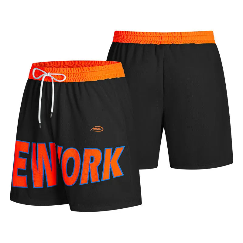 Men's Korean style casual shorts with printed lettered design in straight cut